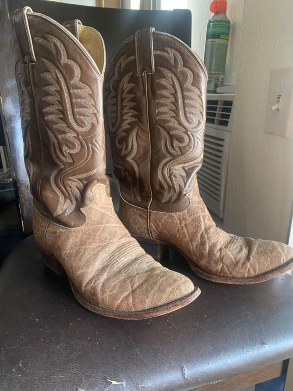 JUSTIN 9.5EE ESPRESSO ELEPHANT VINTAGE COWBOY BOOTS